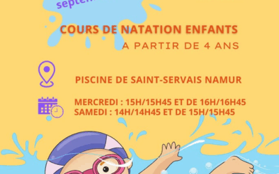 Inscriptions ouvertes pour nos cours de natation sur Namur. Saison 2025-2026